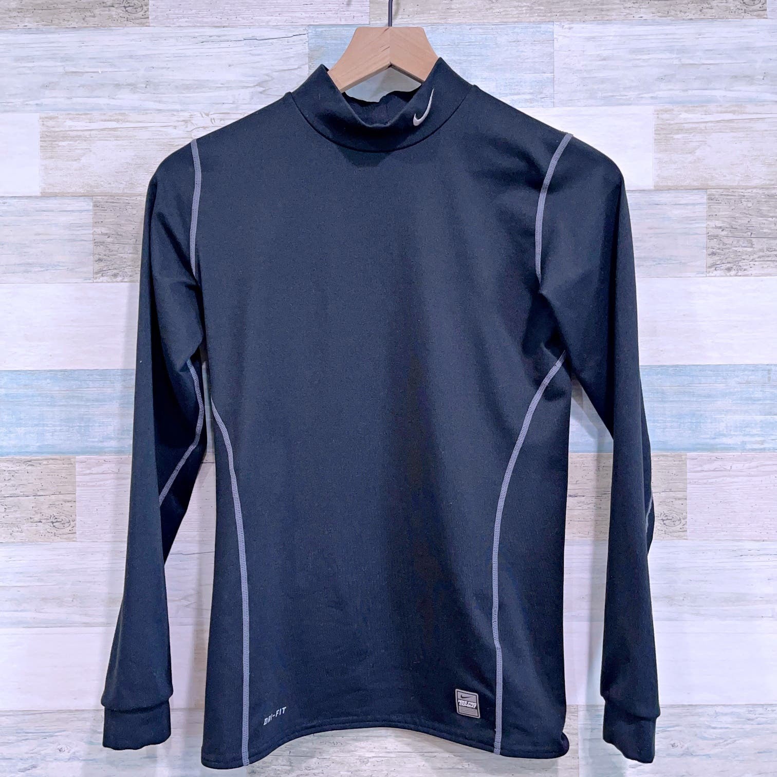 Nike Pro Combat Core Thermal Long Sleeve Mock Neck Compression Top Black Boys XL - $24.74