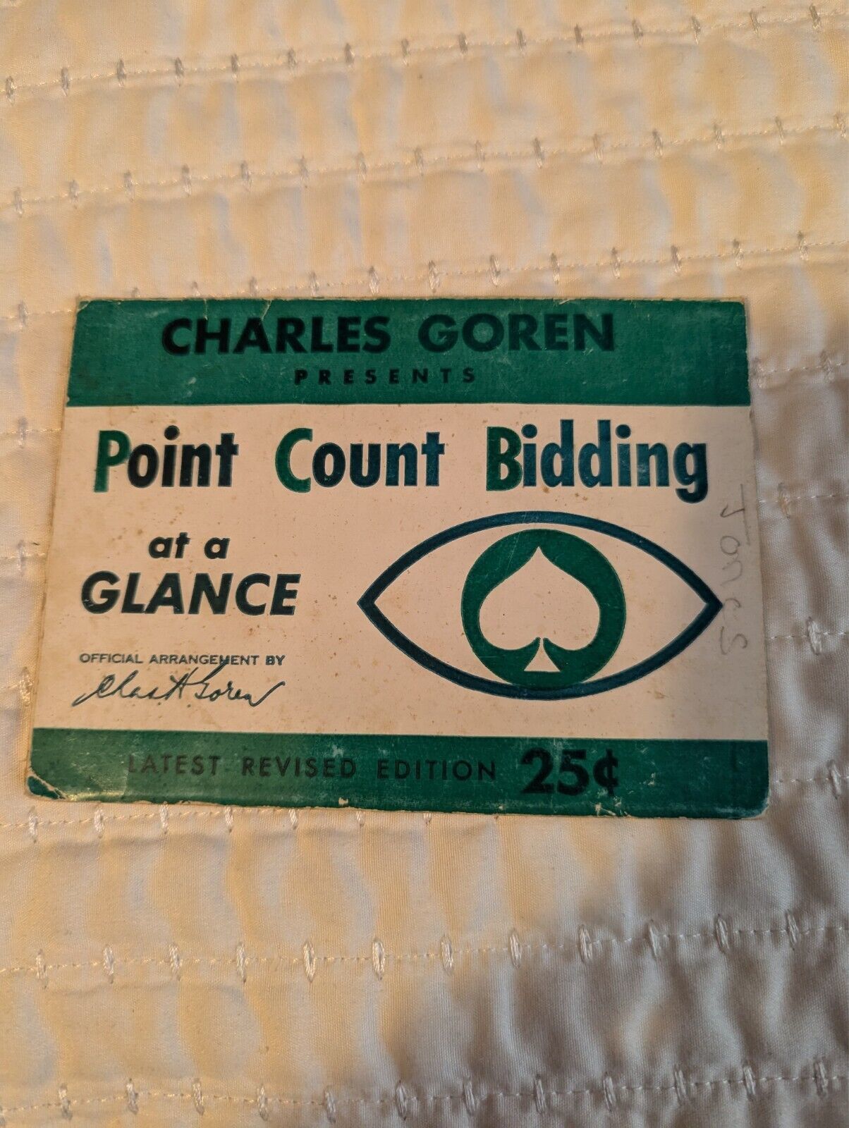 Vtg. Charles Goren Point Count Bidding at a Glance Card. - $4.94