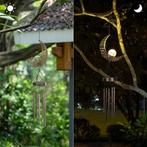 LED Solar Wind Chimes Light Moon Tubes Deep Tone Resonant Bell Garden Yard Decor - £12.61 GBP