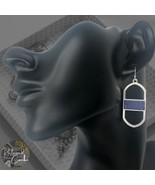 Womens Matte Silver Blue Cork Oval Bar Drop French Hook Dangle Earrings ... - $16.43 CAD