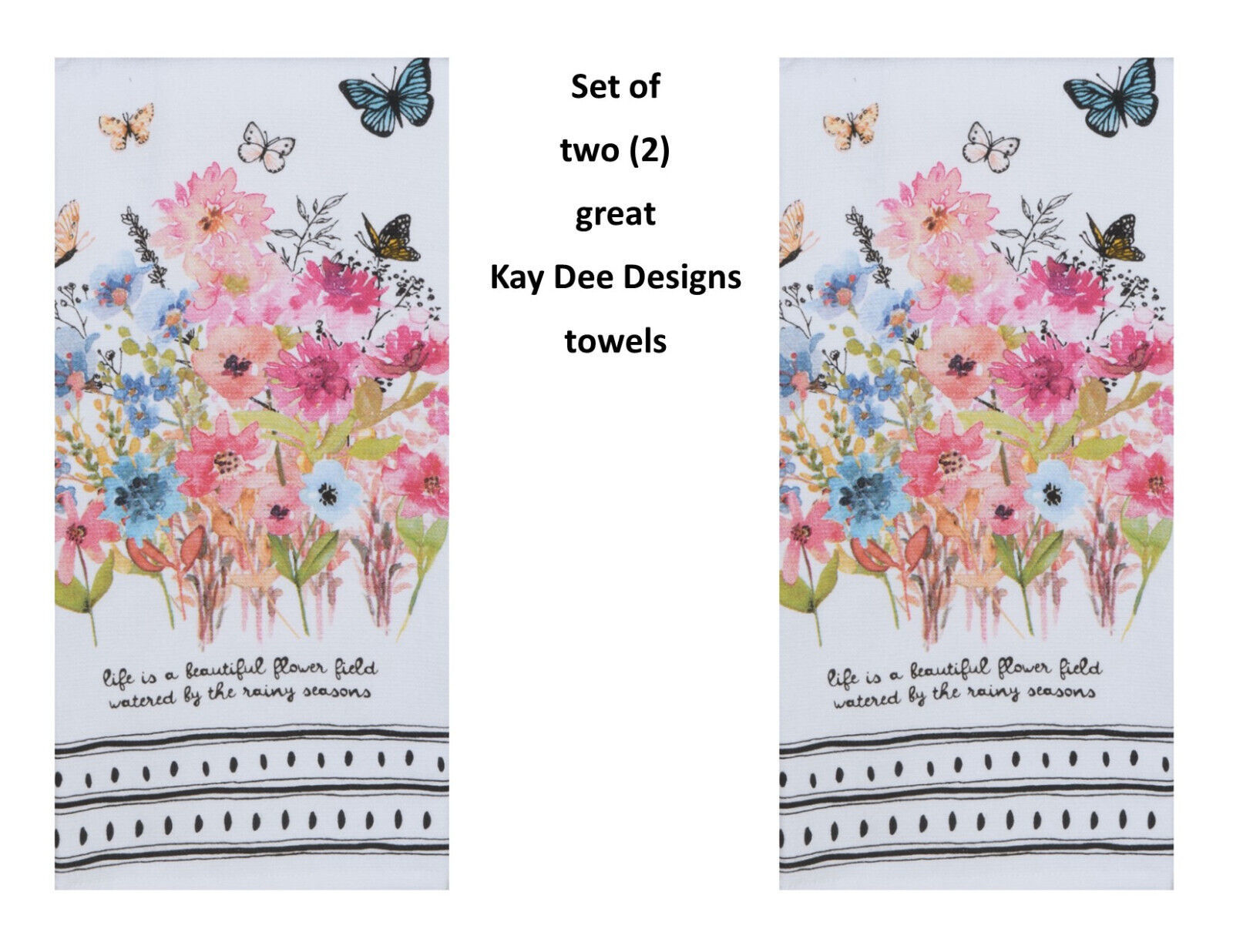 Primary image for KAY DEE DESIGNS "Wild Flower Field" R7260 Two Dual Purpose Terry Towels~16"x26″