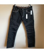 Rock Revival Jeans Quince Biker  Men&#39;s 40x 33 Embroidered Flames - $1,823.79 MXN