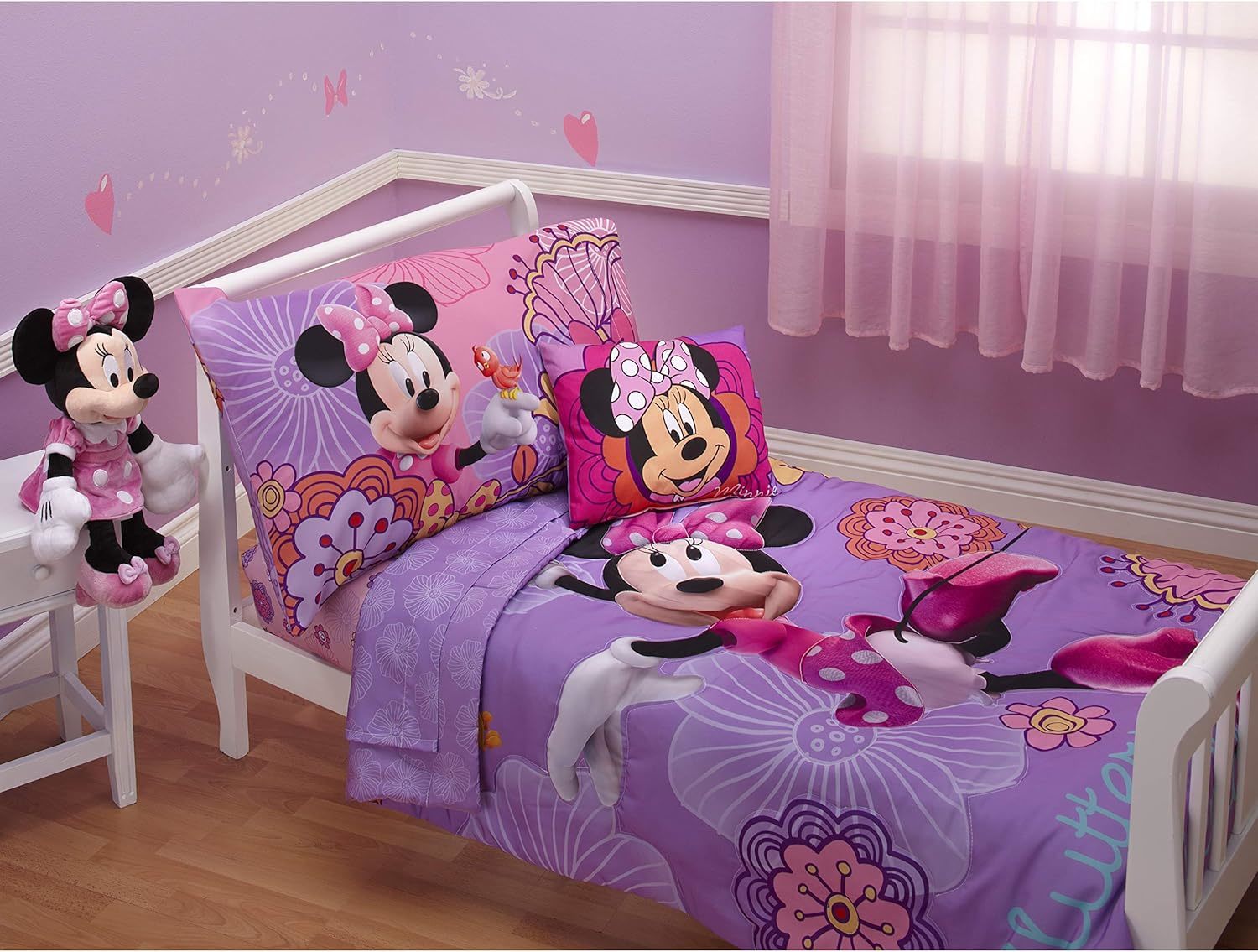 Disney 4 Piece Minnie&#39;S Fluttery Friends Toddler Bedding Set, Lavender - £38.84 GBP