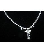 Simple Silvertone Rhinestone Necklace w/Cross Center-Lot 25 - $237.58 MXN