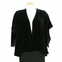 EILEEN FISHER Black Washable Velvet Silk Back Draped Front Kimono Jacket S - £127.23 GBP