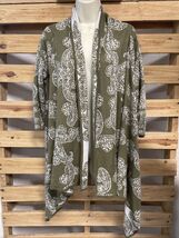 New York &amp; Company Open Cardigan Sweater Green White Damask Woman's Size... - $19.79