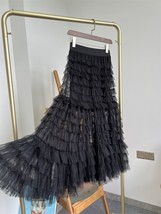 Black Tiered Tulle Maxi Skirts Women Plus Size Full Long Tulle Skirt image 2