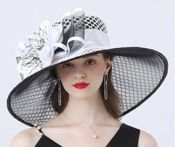 Organza Big Size Lady Fascinators Party Wedding Hat Wide Brim Fedora Church Wome - £39.33 GBP
