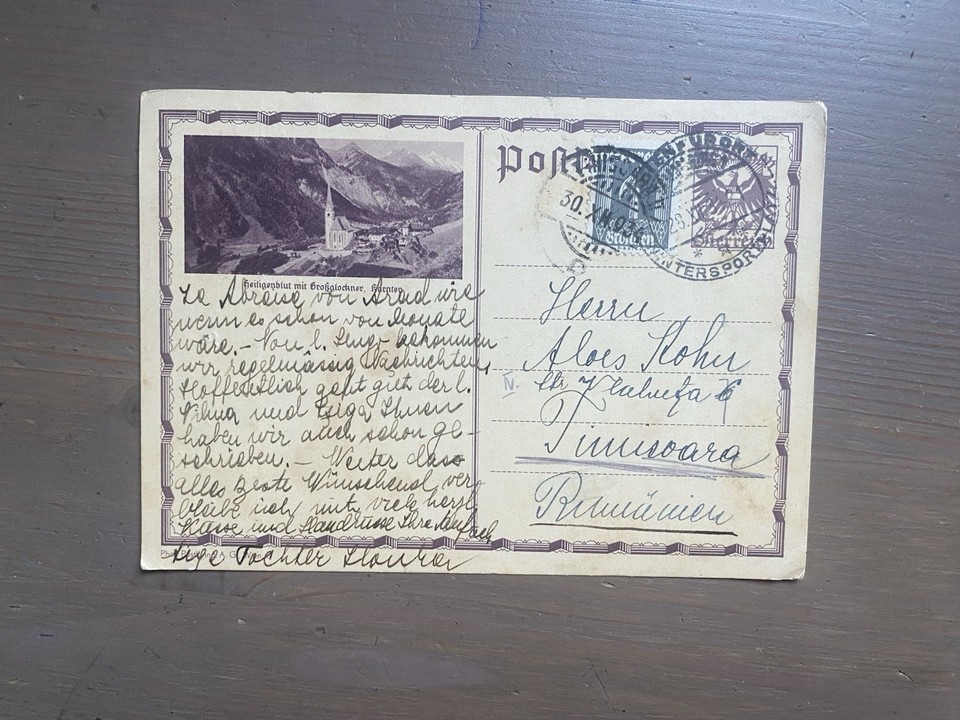 Alte Sammler Postkarte von Österreich nach Rumänien 1934 - $10.16