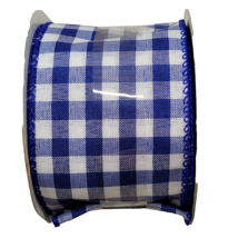 Blue White Check Plaid Wired Ribbon Gingham Summer Spring Bow Wreath 12 ft 2.5&quot; - £5.58 GBP