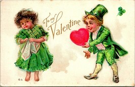 Vtg Cartolina 1911 To My Valentine Irlandese 4 Foglia Trifoglio Ascolta Verde - £12.23 GBP