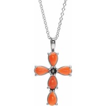 Sterling Silver Pink Coral Cross Necklace - £353.07 GBP