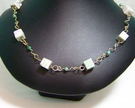 Wn28 14kt gf wire wrap necklace with peace jade and turquoise beads - £44.83 GBP