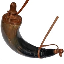 12&quot; Medieval Renaissance Gunpowder Natural Buffalo Horn With Leather Strap - $31.67