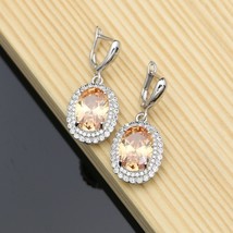 925 Sterling Silver Earrings Champagne Stone And White CZ For Bridal Decoration  - £8.28 GBP