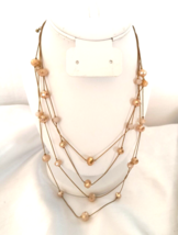 Women&#39;s Layered Necklace Multistrand Gold Tone Chain Adjustable Length Beads - £12.45 GBP