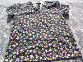 Cassandra O Black Multi Colored Flower &amp; Butterfly Design Large Scrub To... - £12.94 GBP