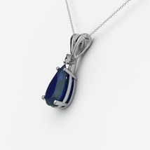 Blue Sapphire Necklace Sterling Silver 925 Silver Pendant Pear Shaped Gemstone - £47.86 GBP