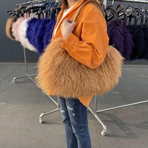Autumn Winter Spring Women Long Handel Elegant Real Mogolian Fur Shoulder Bag - £333.12 GBP