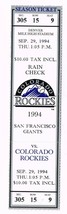 1994 Giants @ Rockies Full Unused Phantom Ticket Sept 29th Strike Year - £7.54 GBP