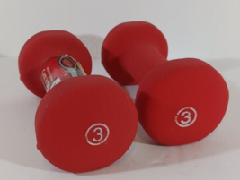 Pair Of 3 Lb Three Pound Red Neoprene Coated Dumbell Hand Weights Lightly Used - £9.48 GBP