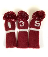 Red Gray Knit Sock Golf Club Driver Head Covers Set of 3 Pom Pom Retro V... - $495.54 MXN