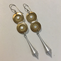 Mixed Metal Earrings Aluminum Brass Circles Drop Unique Handmade Dangle New - £31.46 GBP