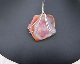 Wp44 .925 argentium sterling silver wire wrap petrified wood pendant  - £31.06 GBP