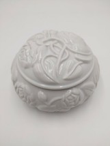 Raised Roses Blanc de Chine VANITY BOX Jar White Porcelain Germaine Monteil 5.5&quot; - £19.29 GBP