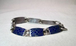 Vintage Sterling Silver Blue Enamel Link Bracelet K807 - £43.52 GBP
