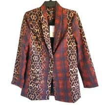 Missguided Women&#39;s Size 2 Plaid &amp; Leopard Print Tartan Multicolor Blazer Jacket - £35.03 GBP