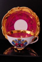Antique pink &amp; Gold Schumann Arzberg Germany Porcelain Tea Cup  Saucer gold Demi - £51.66 GBP