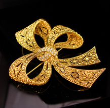 LARGE Couture statement big bow brooch - Oscar de la renta  rhinestone pin - sig - £177.05 GBP