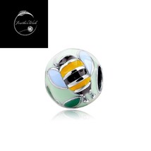 Honey Bumble Bee Insect Flower Bead Charm Genuine Sterling Silver 925 Friend Mum - $22.92