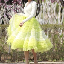 Yellow Midi Tiered Tulle Skirt Outfit Women Custom Plus Size Flare Tulle Skirt image 1