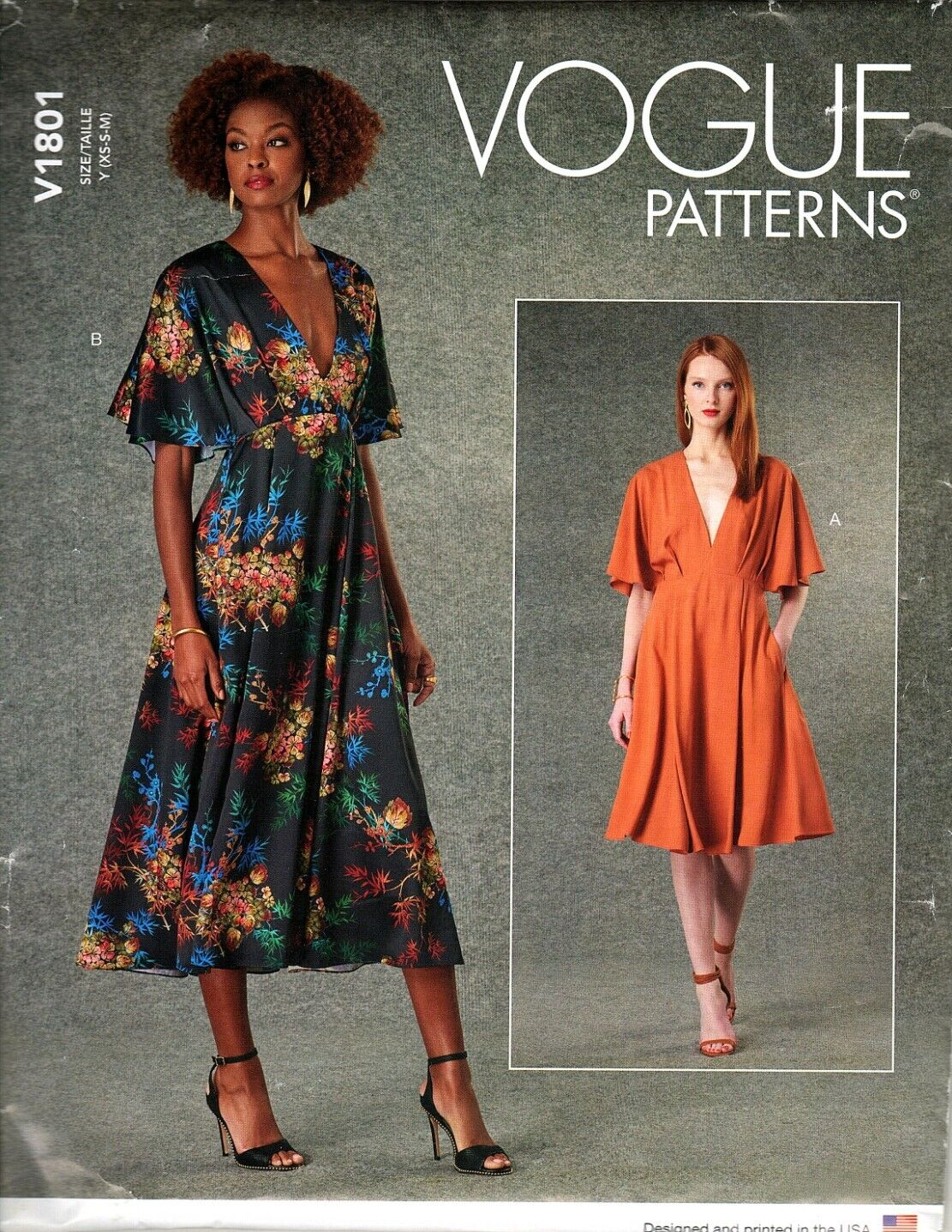 Primary image for Vogue V1801 Misses XS to M Easy Deep V Neck Dress UNCUT Sewing Pattern