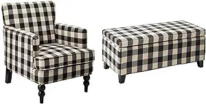Christopher Knight Home Evete Tufted Fabric Club Chair, Black Checkerboa... - £496.74 GBP