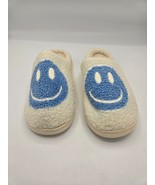 Unisex Adult Cozy Slippers Ivory Soft Plush Smiley Face Slip On Slides W7-8 - $19.79