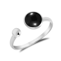 Unique Circle Shaped Black Onyx Open-Ended Sterling Silver Band Ring-7 - £10.33 GBP