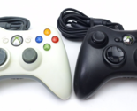 Official Microsoft Xbox 360 White + Black Wired Controllers Lot 2 - £29.83 GBP