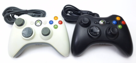 Official Microsoft Xbox 360 White + Black Wired Controllers Lot 2 - £28.86 GBP