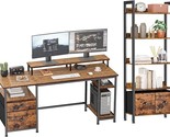 Computer Desk And Bookshelves Combo, 61&quot; Large Desk With File Drawer And... - $363.99