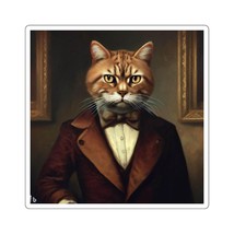 Renaissance Aristocrat Kitty in Bowtie Suit Square Cat Sticker For Car - $3.25