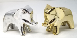 Modern Elephant Figurines Silver Gold Ceramic Bold Design Trunk Up Vintage - £14.81 GBP