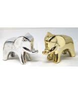 Modern Elephant Figurines Silver Gold Ceramic Bold Design Trunk Up Vintage - £14.84 GBP
