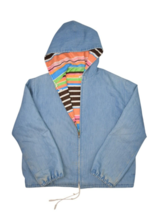 Vintage Denim Jacket Mens L Chambray Chore Hooded Stripe Lined Faded Custom - $47.26