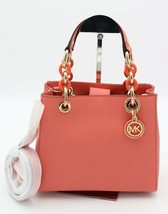 NWT MICHAEL Michael Kors Cynthia Pink Leather Small Satchel Crossbody Ba... - £155.69 GBP