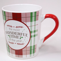 New Christmas Red Green Plaid Coffee Mug The Most Wonderful Time Of The ... - £8.38 GBP