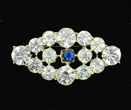 Clear RHINESTONE Pin Long Diamondshape Vintage Brooch Silvertone Potmetal BLUE - £10.38 GBP