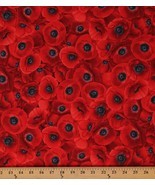 Cotton Packed Red Poppies Flowers Floral Garden Fabric Print by the Yard... - $11.95